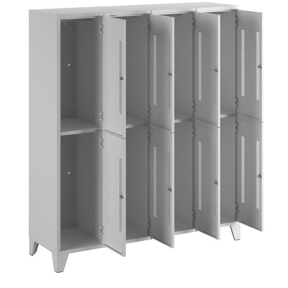 Berlin 1 double deck clothes locker, 4 sections, light grey, width 1600 mm, 8 compartments.