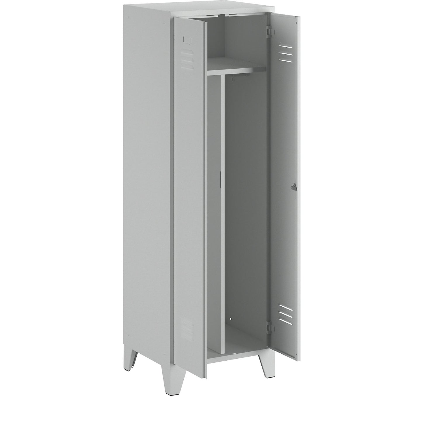 Berlin 2 clean and dirty locker, centre divider, 1 compartment, light grey, width 600 mm.