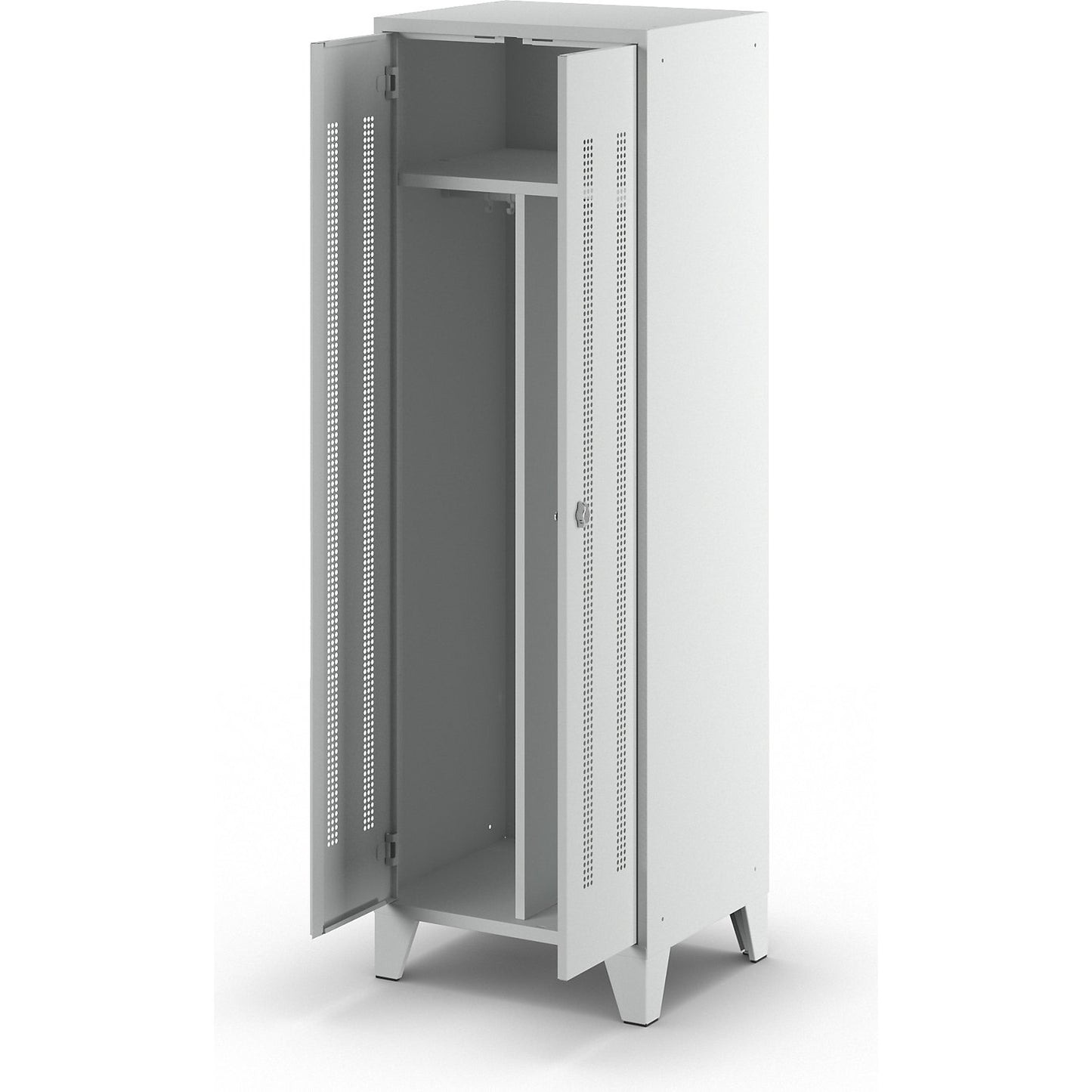 Berlin 1 clean and dirty locker, centre divider, 1 section, light grey, width 600 mm.