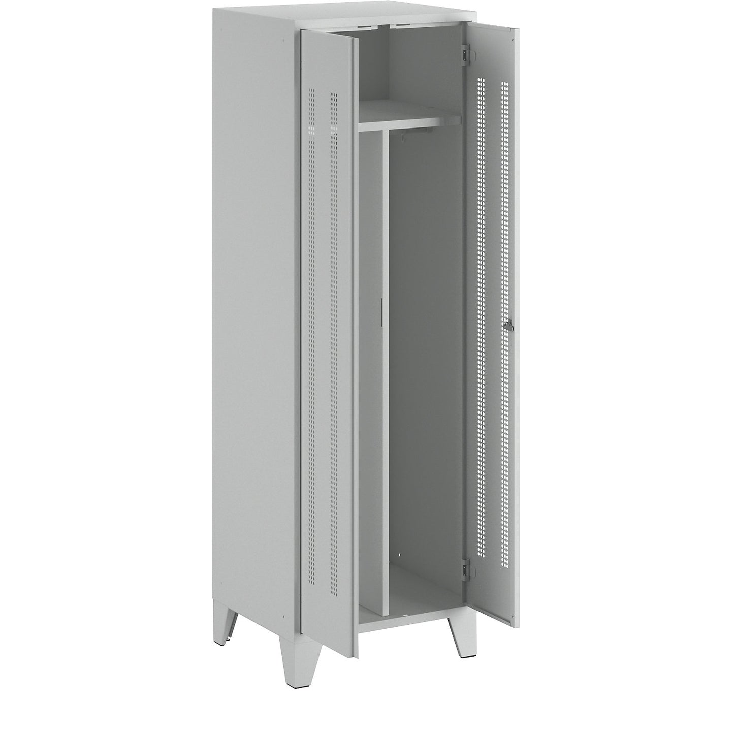 Berlin 1 clean and dirty locker, centre divider, 1 section, light grey, width 600 mm.