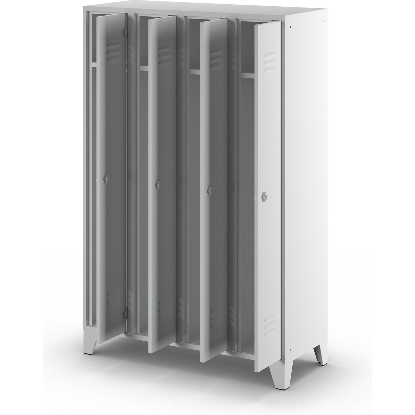 Berlin 2 clothes locker, 4 compartments, light grey, width 1200 mm, flat roof shape.