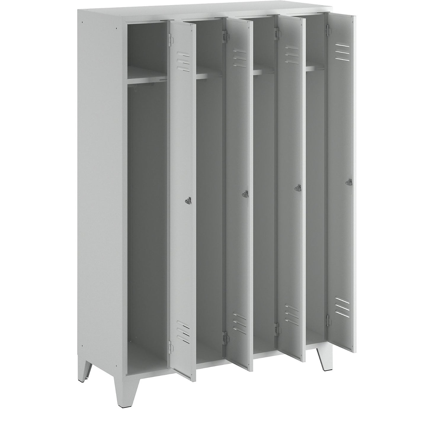 Berlin 2 clothes locker, 4 compartments, light grey, width 1200 mm, flat roof shape.