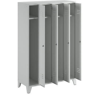 Berlin 2 clothes locker, 4 compartments, light grey, width 1200 mm, flat roof shape.