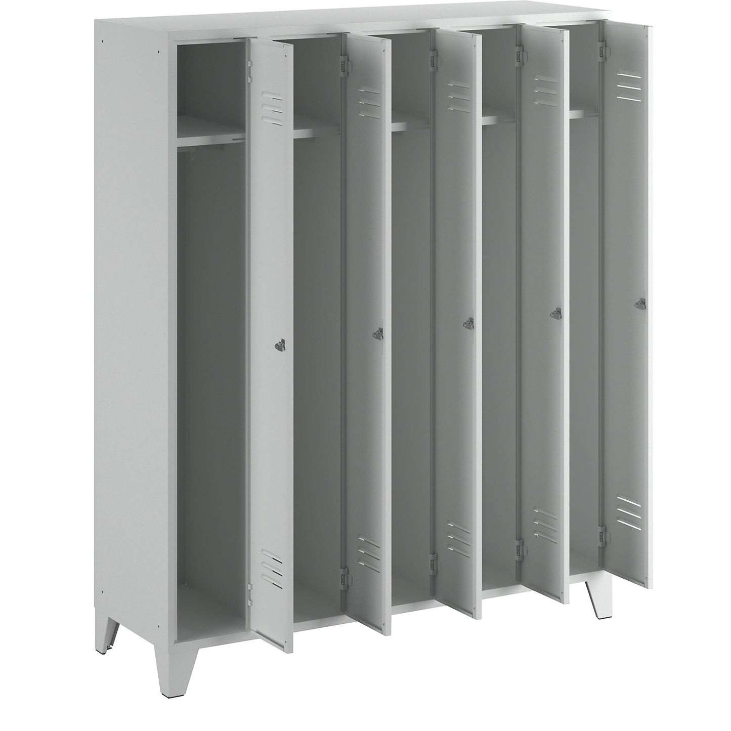 Berlin 2 clothes locker, 5 compartments, light grey, width 1500 mm, flat roof shape.