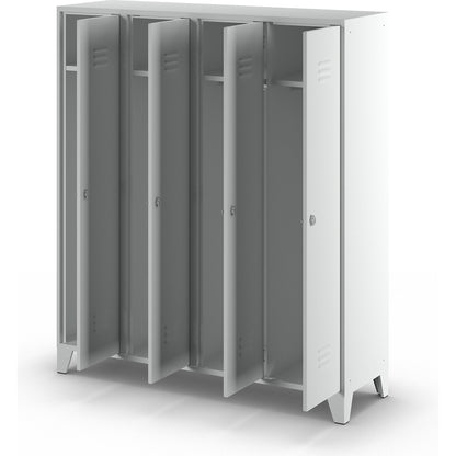 Berlin 2 clothes locker, 4 compartments, light grey, width 1600 mm, flat roof shape.