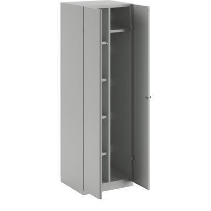 Frankfurt cleaning cupboard, 4 shelves, 1 clothes rail, W 600 mm, light grey doors.