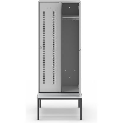 Berlin 1 bench seat clothes locker, 2 compartments, light grey, W 800 mm, bench fitted below, plastic.