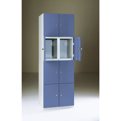 Frankfurt 4-fold compartment locker, 2 compartments, W 600 mm, light grey / pigeon blue.