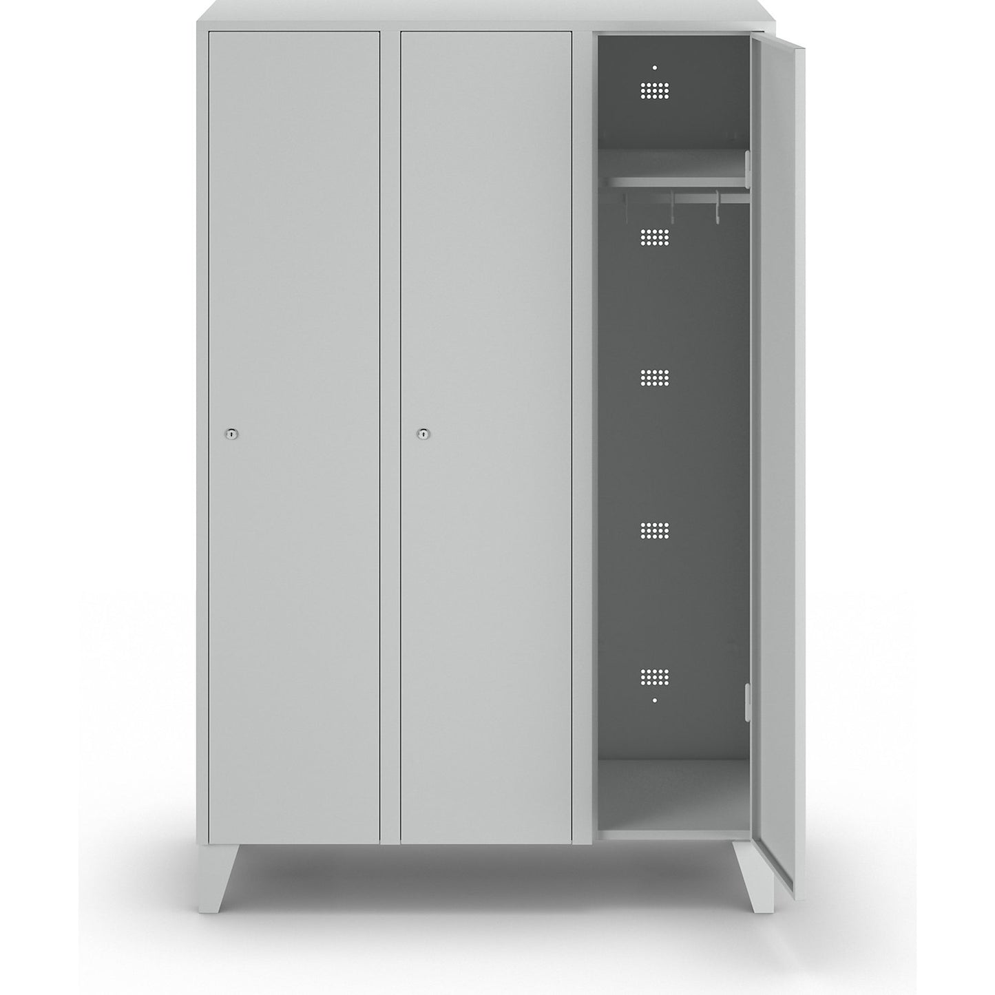 Munich locker, 3 compartments, light grey, W 1200 mm, with feet.