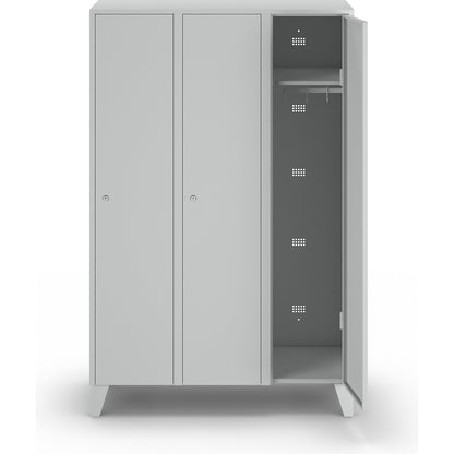 Munich locker, 3 compartments, light grey, W 1200 mm, with feet.