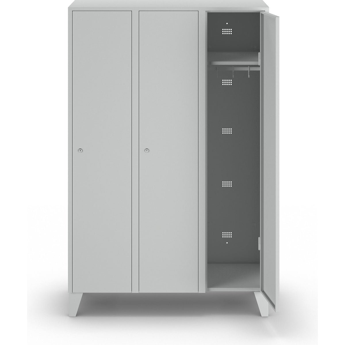 Munich locker, 3 compartments, light grey, W 1200 mm, with feet.