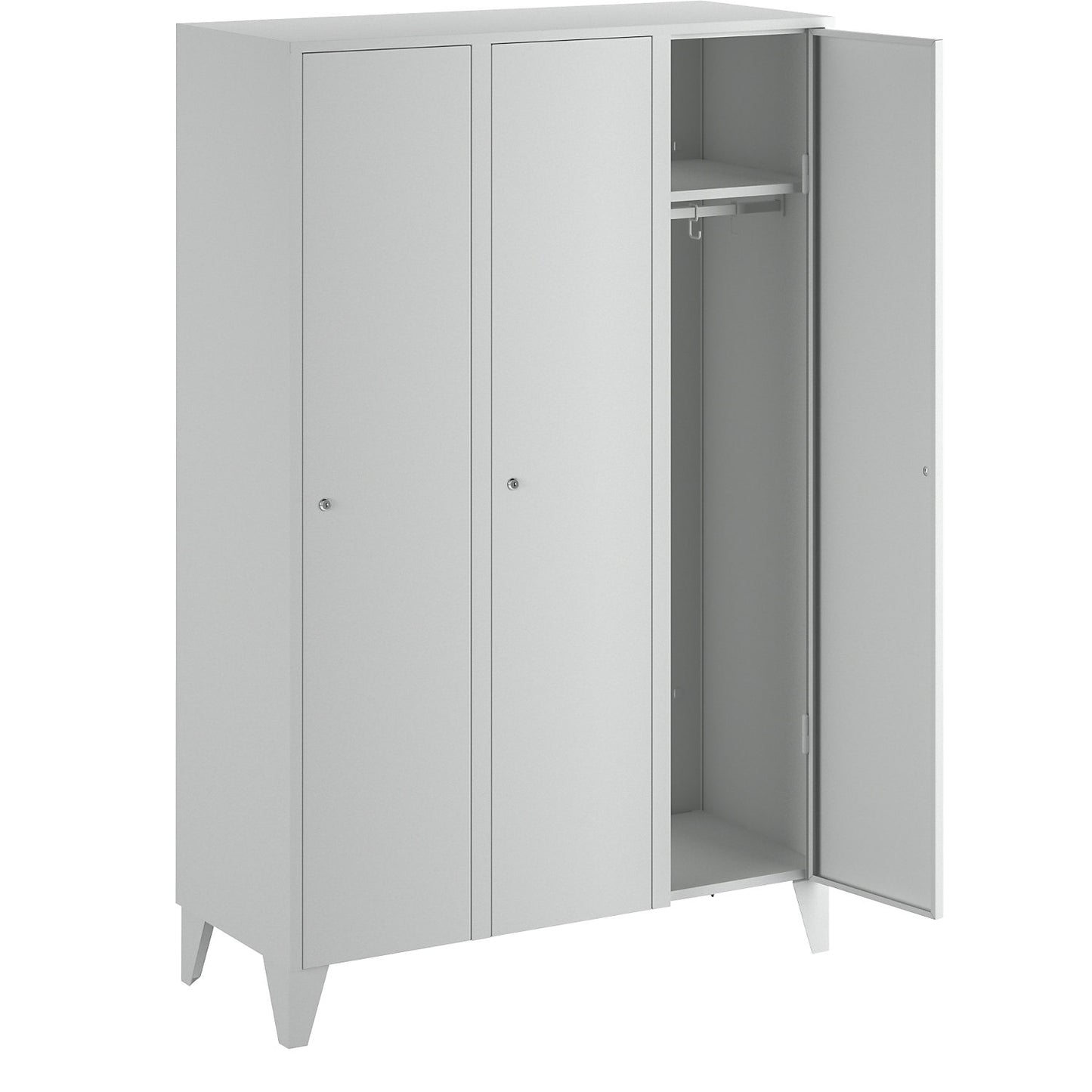 Munich locker, 3 compartments, light grey, W 1200 mm, with feet.