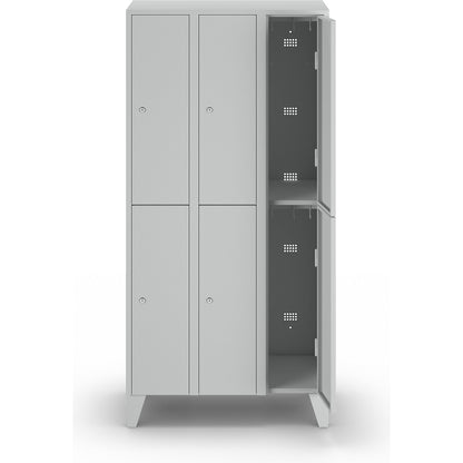 München double deck clothes locker, 3 compartments, W 900 mm, light grey, with feet.
