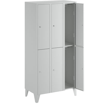 München double deck clothes locker, 3 compartments, W 900 mm, light grey, with feet.