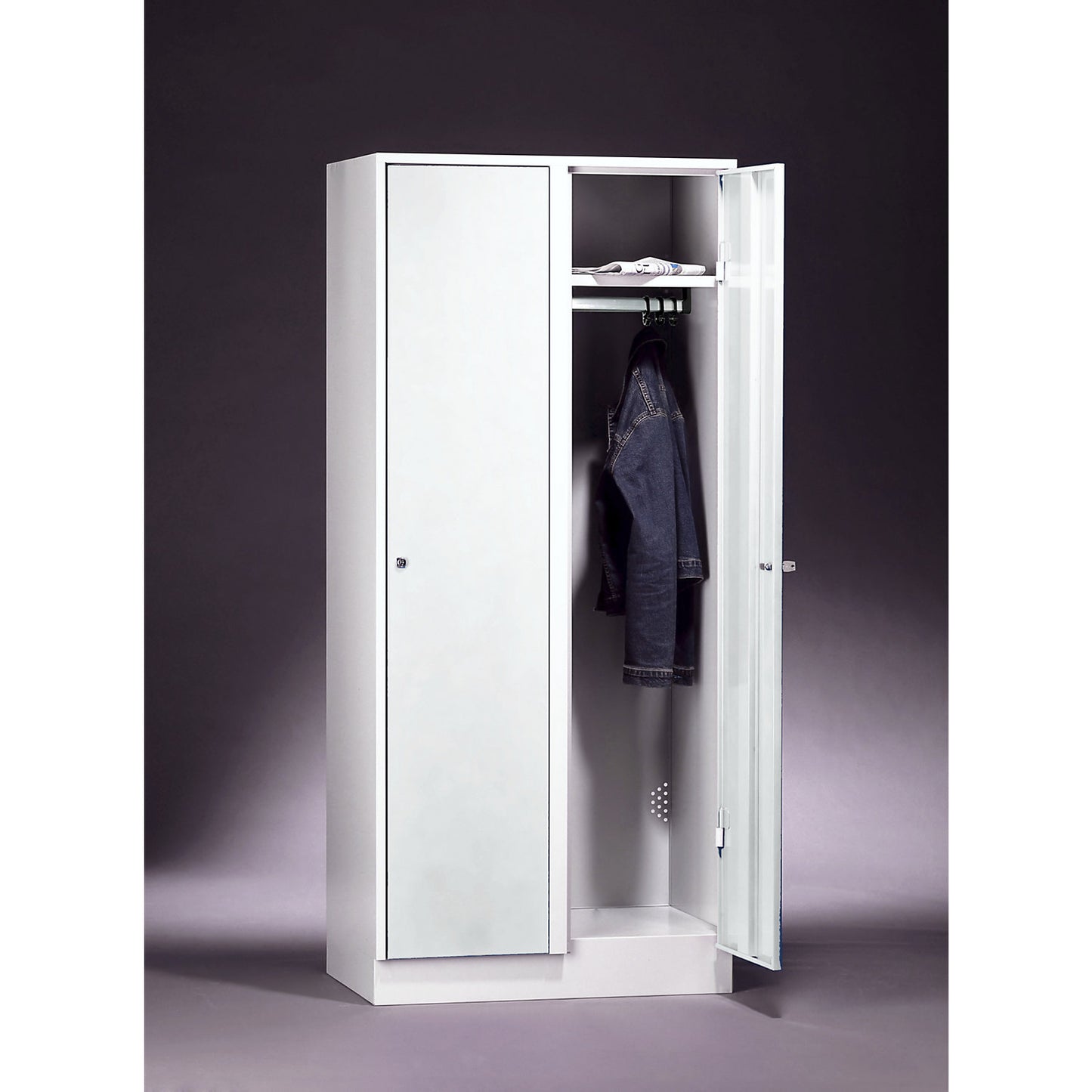 Munich locker, 2 compartments, light grey, W 800 mm, with base plinth.