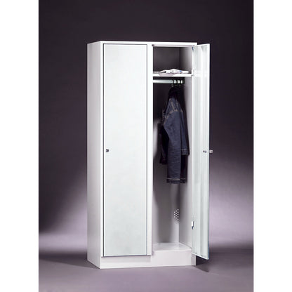 Munich locker, 2 compartments, light grey, W 800 mm, with base plinth.