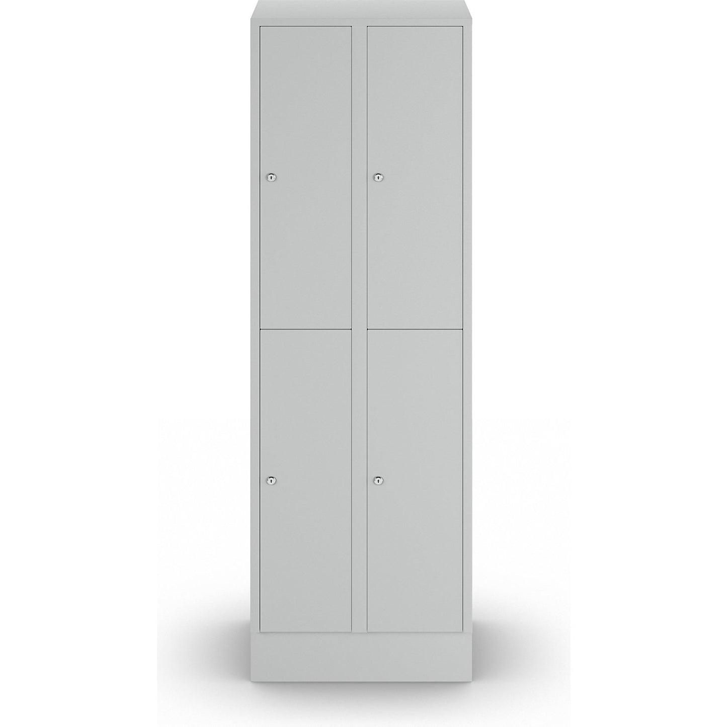 München double deck clothes locker, 2 compartments, W 600 mm, light grey, with base plinth.