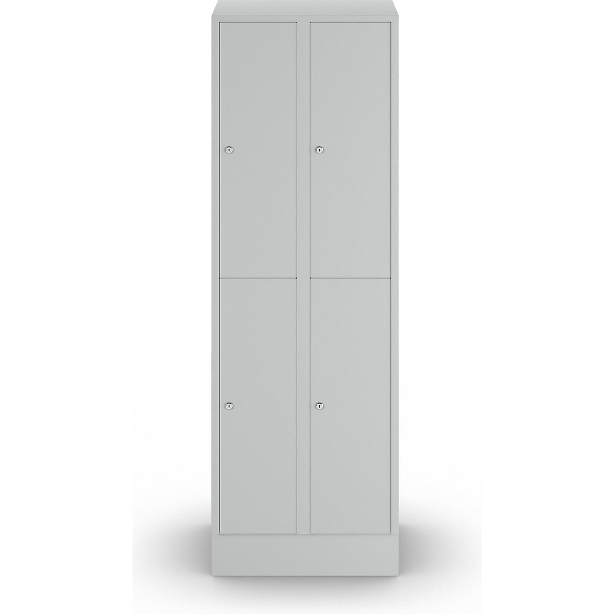 München double deck clothes locker, 2 compartments, W 600 mm, light grey, with base plinth.