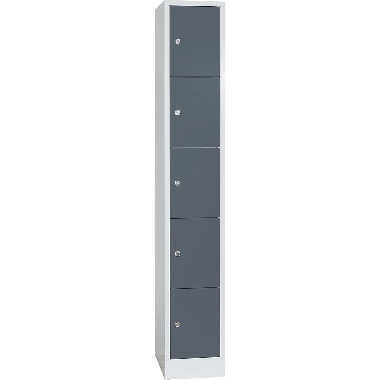 Dresden 5-fold compartment locker, 1 compartment, light grey / basalt grey, W 300 mm, with base plinth.