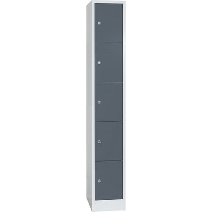 Dresden 5-fold compartment locker, 1 compartment, light grey / basalt grey, W 300 mm, with base plinth.