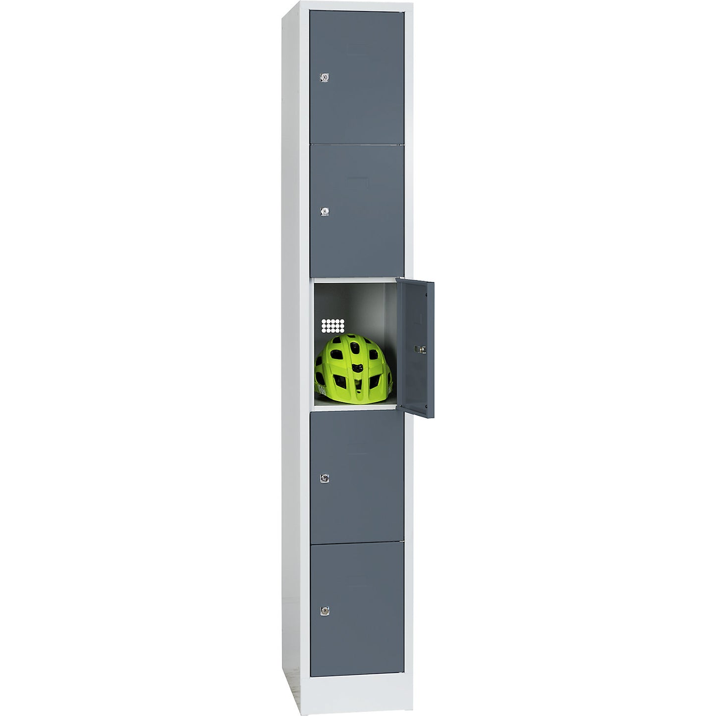Dresden 5-fold compartment locker, 1 compartment, light grey / basalt grey, W 300 mm, with base plinth.