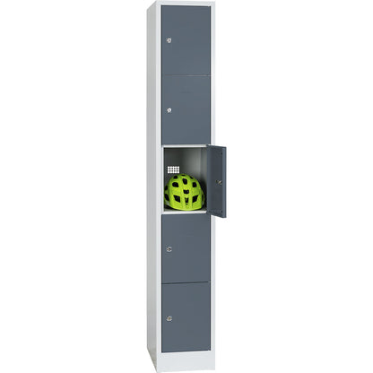 Dresden 5-fold compartment locker, 1 compartment, light grey / basalt grey, W 300 mm, with base plinth.
