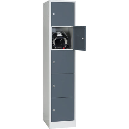 Dresden 5-fold compartment locker, 1 compartment, light grey / basalt grey, W 400 mm, with base plinth.