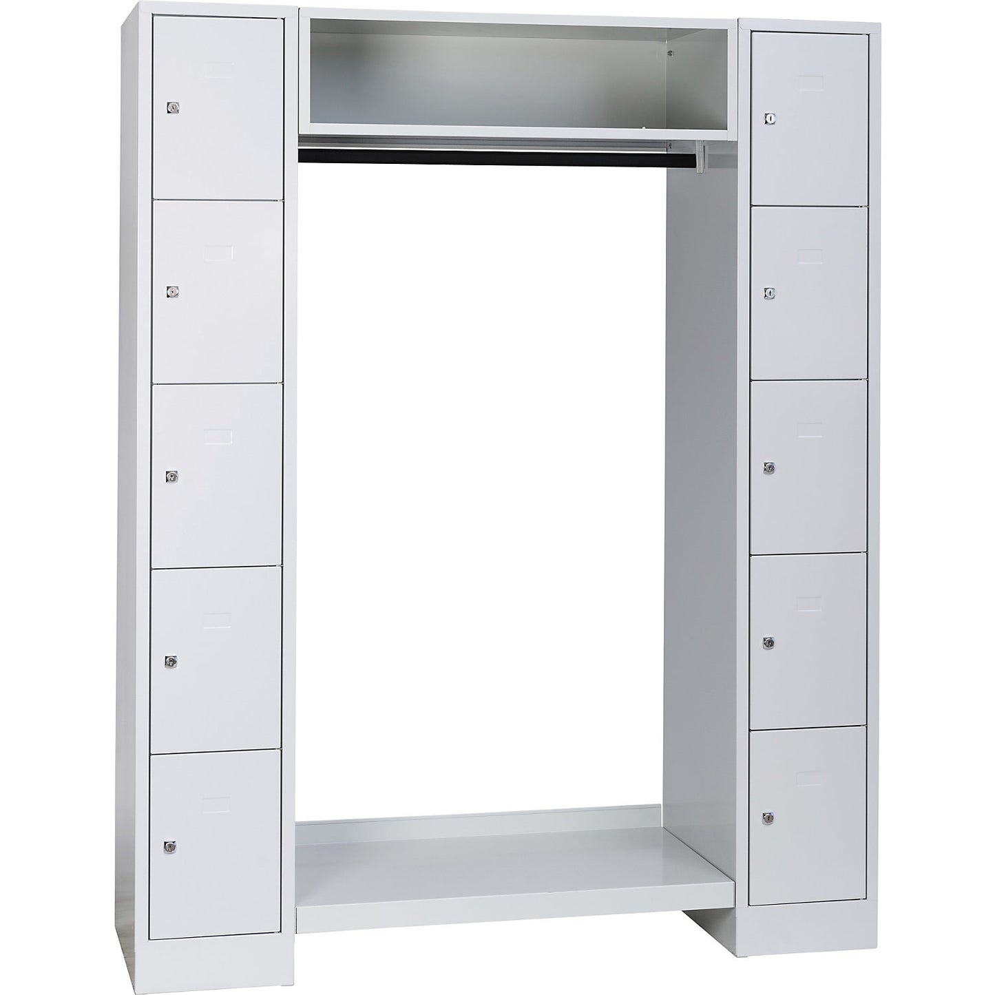 Dresden cloakroom locker system, 2 compartments, 1 coat rack, W 1470 mm, light grey.