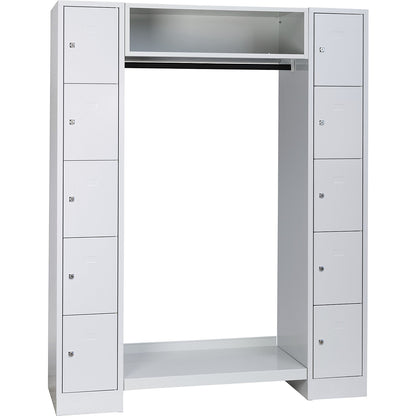 Dresden cloakroom locker system, 2 compartments, 1 coat rack, W 1470 mm, light grey.