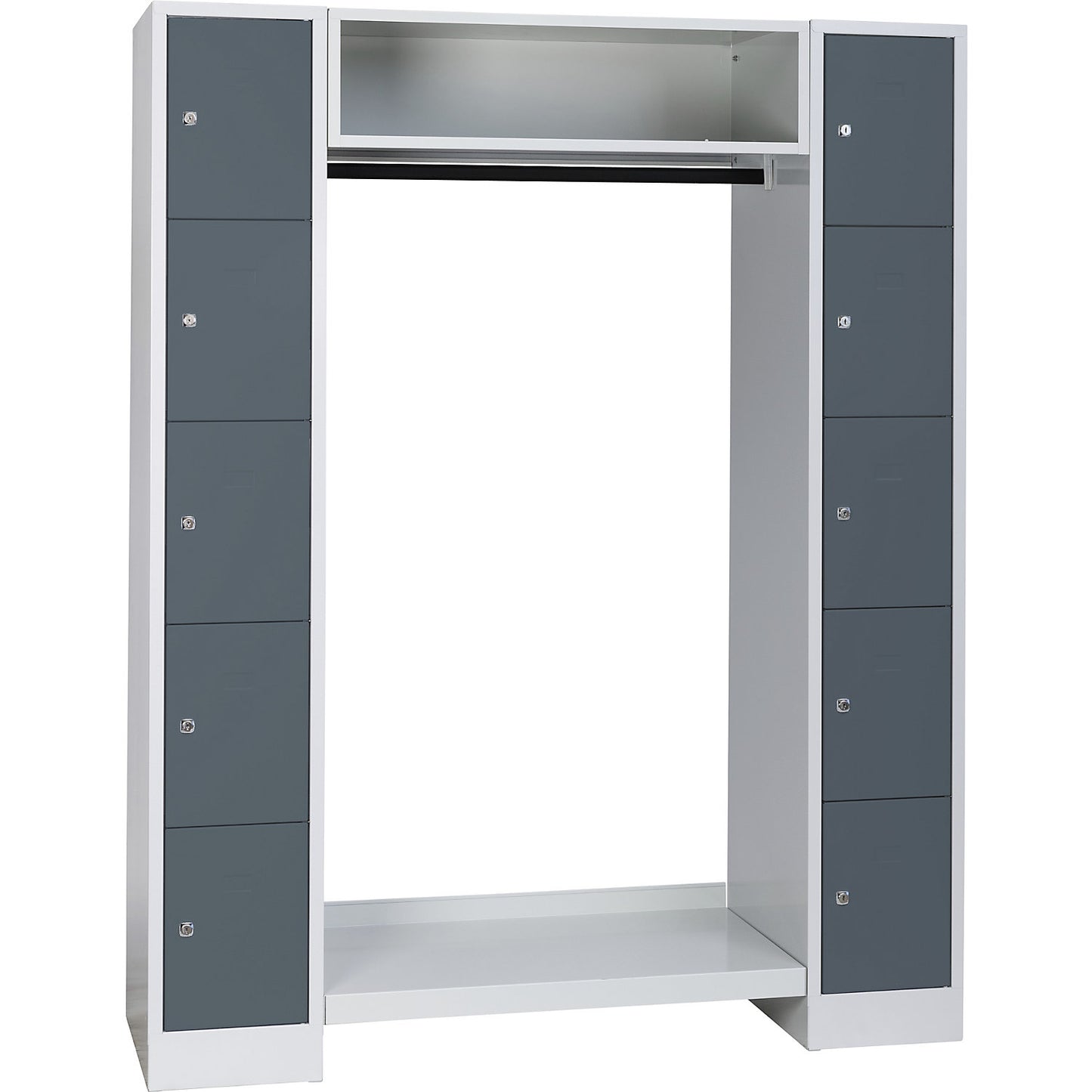 Dresden cloakroom locker system, 2 compartments, 1 coat rack, W 1470 mm, light grey / basalt grey.
