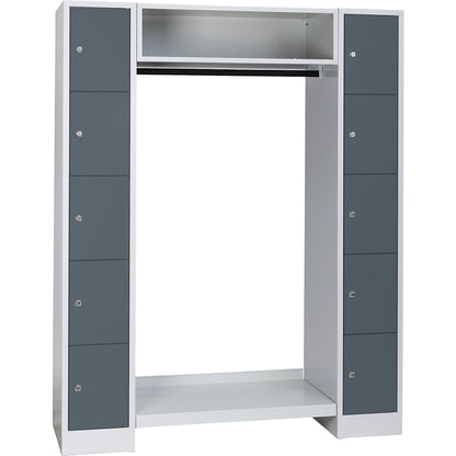 Dresden cloakroom locker system, 2 compartments, 1 coat rack, W 1470 mm, light grey / basalt grey.