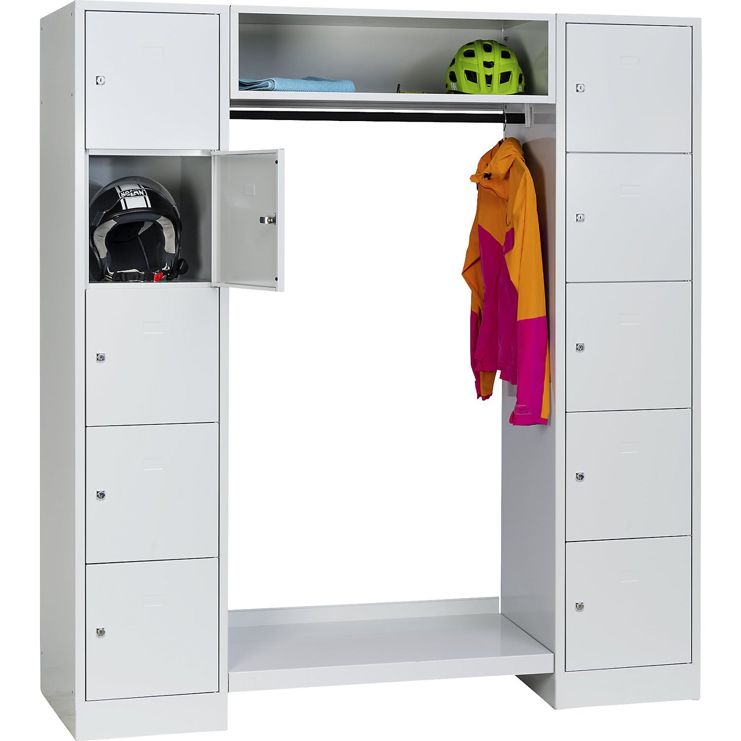 Dresden cloakroom locker system, 2 compartments, 1 coat rack, W 1670 mm, light grey.