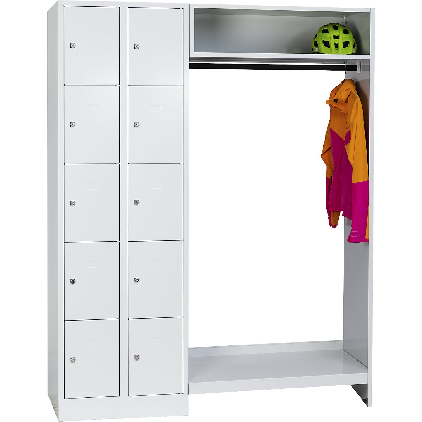 Dresden cloakroom locker system, 2 compartments on left, 1 coat rail, W 1470 mm, light grey.