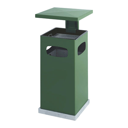 Waste collector with ashtray insert and protective cover, capacity 38 l, WxHxD 395 x 910 x 395 mm, moss green.