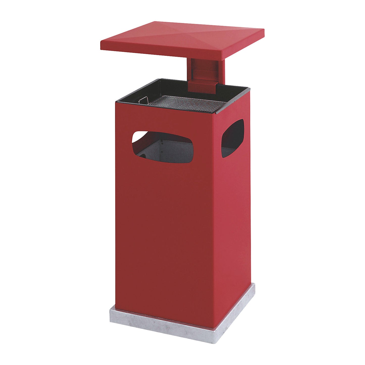Waste collector with ashtray insert and protective cover, capacity 38 l, WxHxD 395 x 910 x 395 mm, flame red.