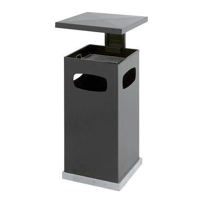 Waste collector with ashtray insert and protective cover, capacity 38 l, WxHxD 395 x 910 x 395 mm, black grey.
