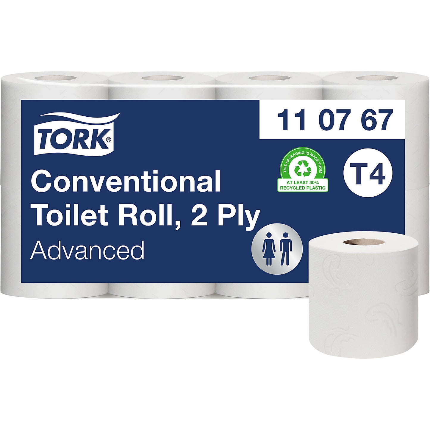 Toilet paper, household roll, tissue, 2-ply, white, pack of 64 rolls (250 sheets/roll), 1+ packs.