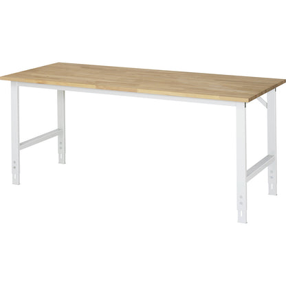 Work table, height adjustable, frame 60 x 30 mm, solid beech panel, WxD 2000 x 800 mm, light grey.