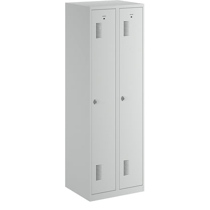 Amsterdam locker, 2 compartments, light grey, width 600 mm, rotary bolt.
