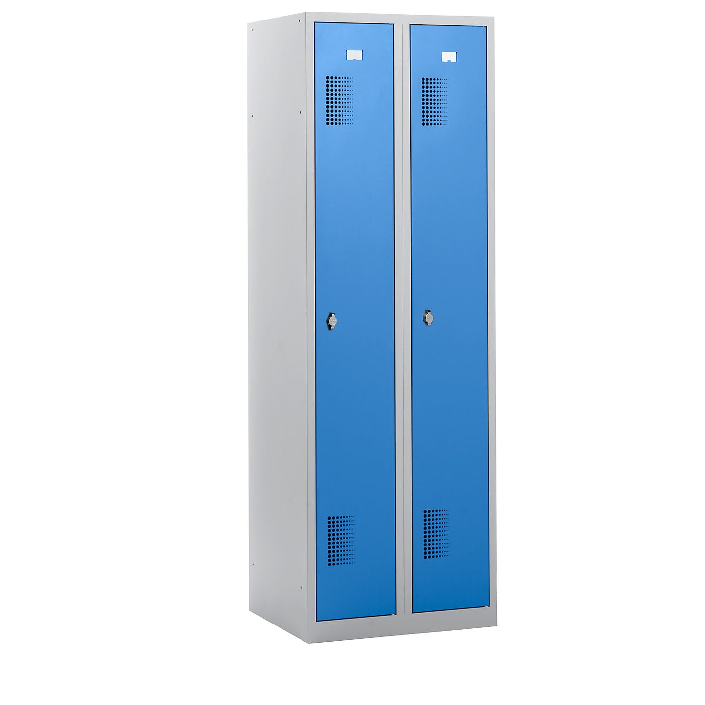 Amsterdam locker, 2 compartments, light grey / light blue, width 600 mm, rotary bolt.