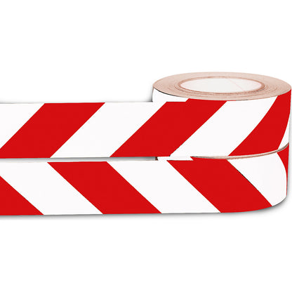 Hazard warning tape, self adhesive, retroreflective, pack of 2 rolls, red-white.