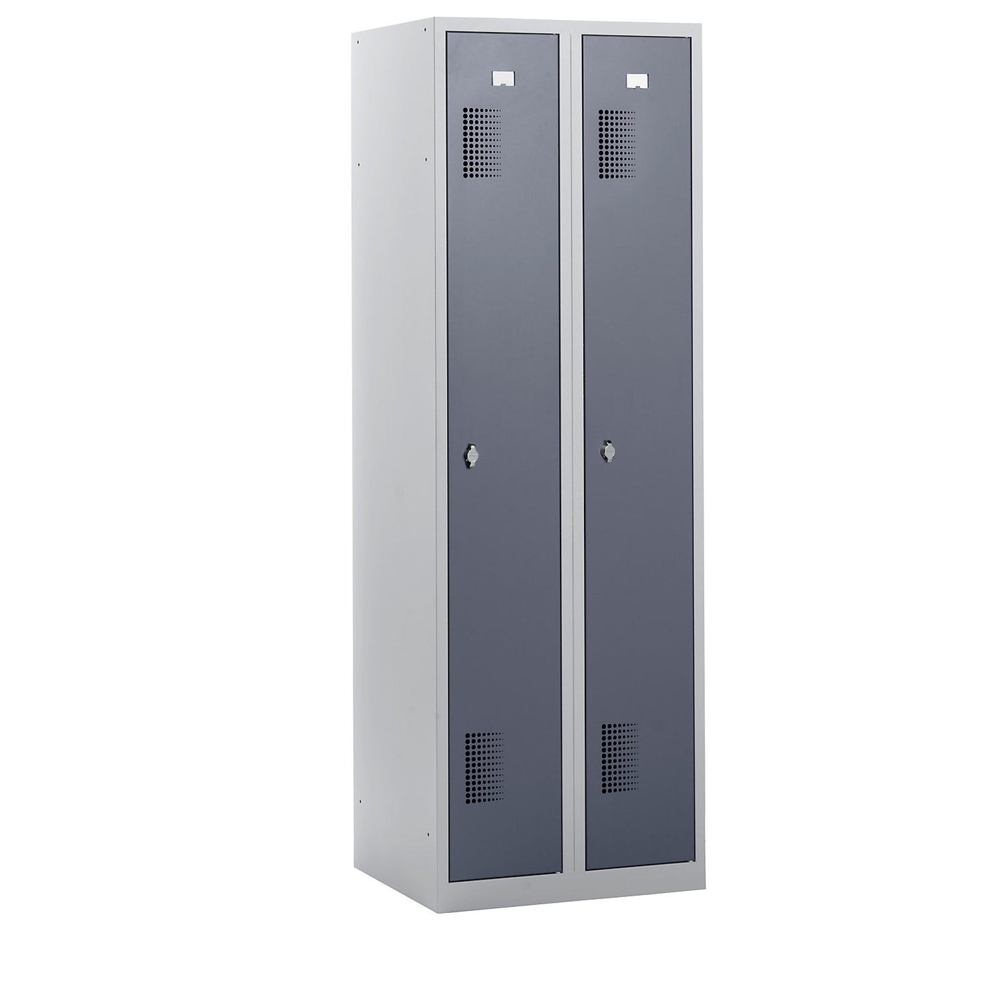 Amsterdam locker, 2 compartments, light grey / basalt grey, width 600 mm, rotary bolt.