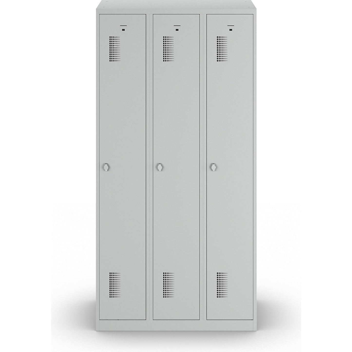 Amsterdam locker, 3 compartments, light grey, width 900 mm, rotary bolt.