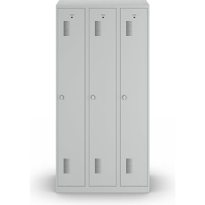 Amsterdam locker, 3 compartments, light grey, width 900 mm, rotary bolt.