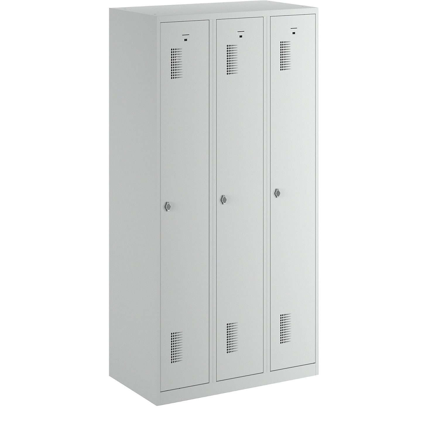 Amsterdam locker, 3 compartments, light grey, width 900 mm, rotary bolt.