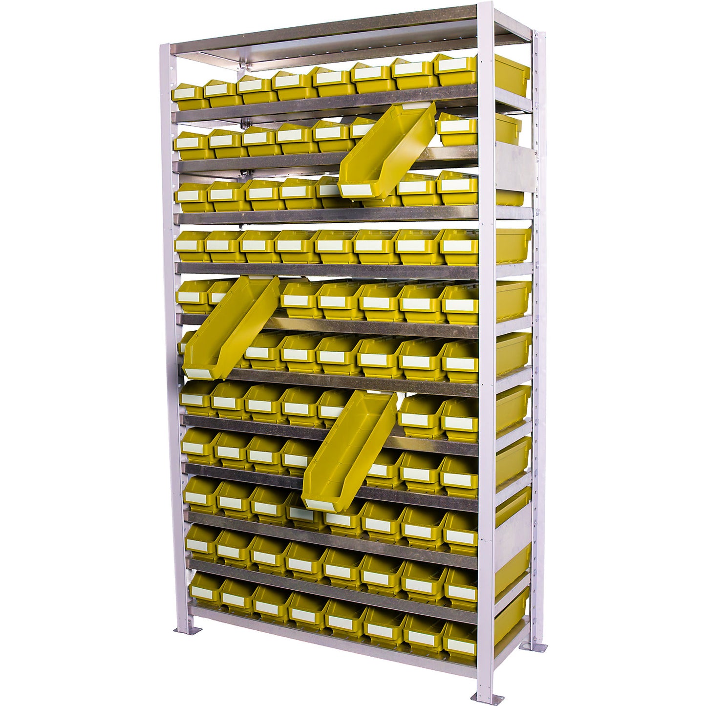 Boltless shelving unit with shelf bins, shelf unit height 1790 mm, basic shelf unit, depth 400 mm, 88 bins - yellow.