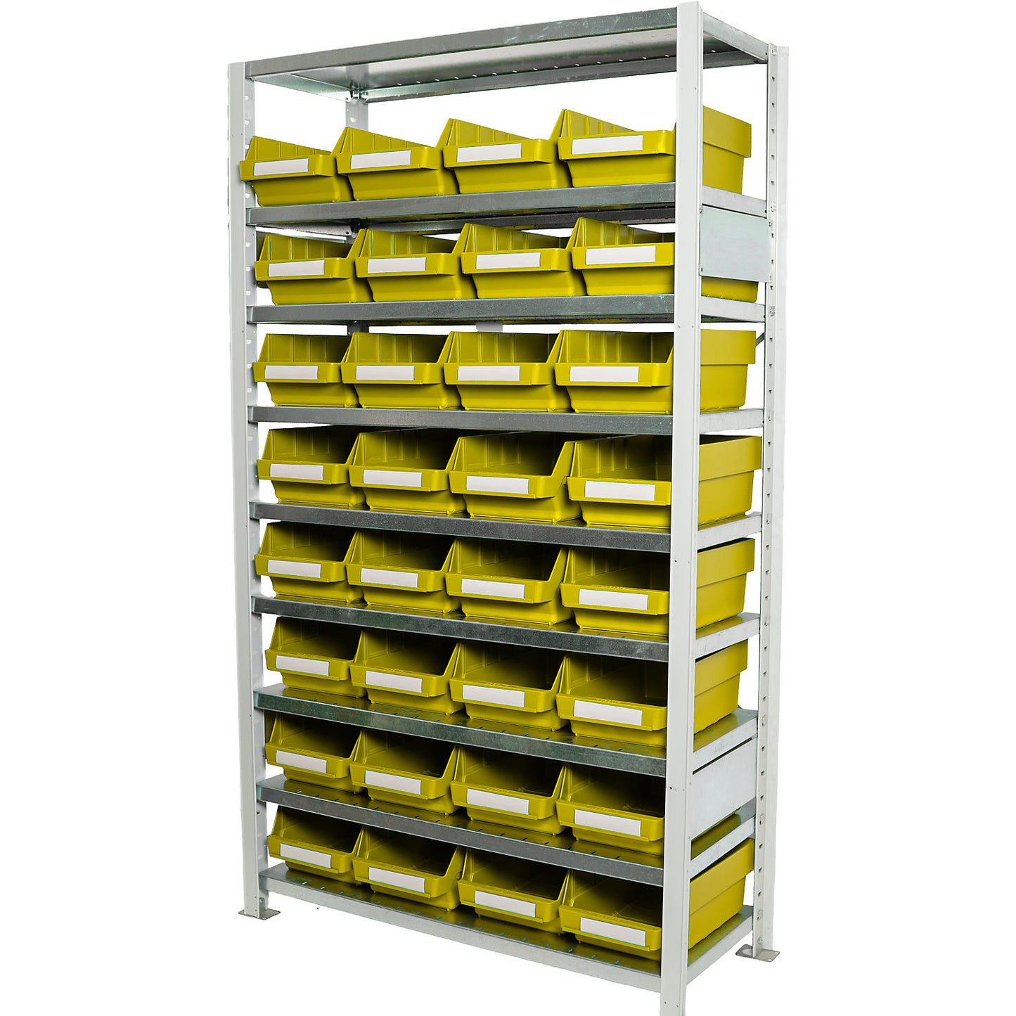 Boltless shelving unit with shelf bins, shelf unit height 1790 mm, basic shelf unit, depth 400 mm, 32 bins - yellow.