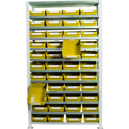 Boltless shelving unit with shelf bins, shelf unit height 1790 mm, basic shelf unit, depth 500 mm, 44 bins - yellow.