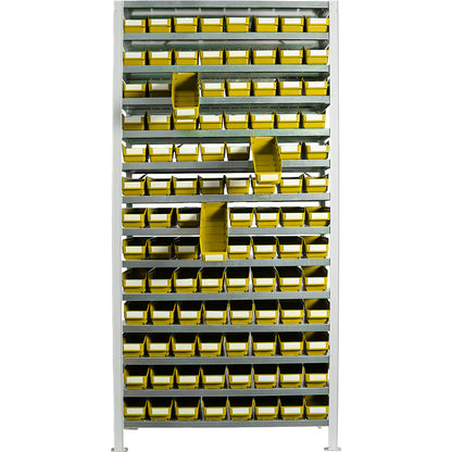 Boltless shelving unit with shelf bins, shelf height 2100 mm, basic shelf unit, depth 300 mm, 104 bins - yellow.