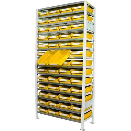 Boltless shelving unit with shelf bins, shelf height 2100 mm, basic shelf unit, depth 300 mm, 52 bins - yellow.